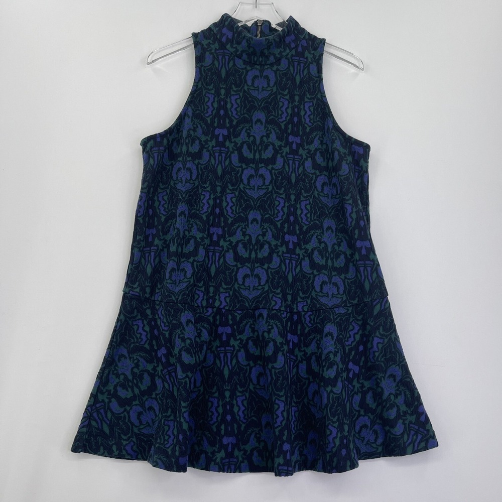 Free People Large Womens Dress Green Purple Turtleneck Sleeveless Mini